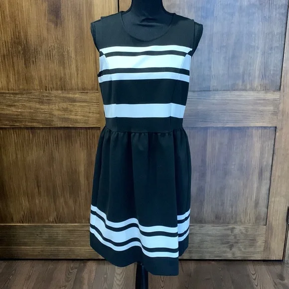 Ann Taylor | Dresses | Ann Taylor Fit And Flare Striped Black And White  Dress Super Flattering | Poshmark